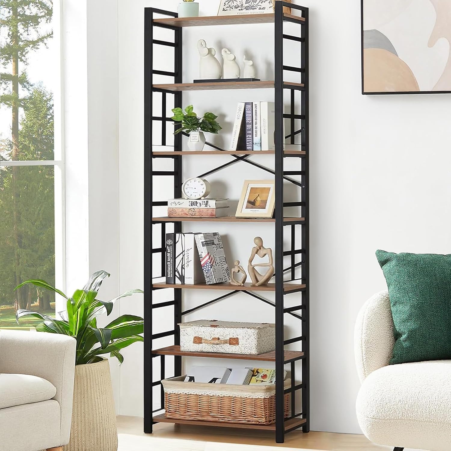 【Obar】本棚 Amazon.com: HOMBAZAAR 7 Tier Bookshelf,84 inch Tall Industrial